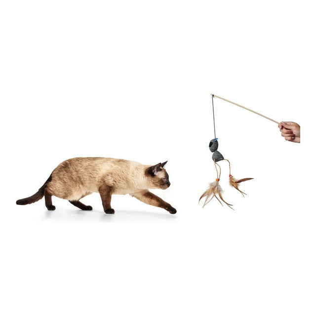 Canne à chat Hunter Gori Plumes Jouet Peluche Gris