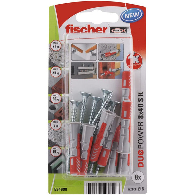 Chevilles et vis Fischer Duopower 534998 8 x 40 mm 8 Pièces