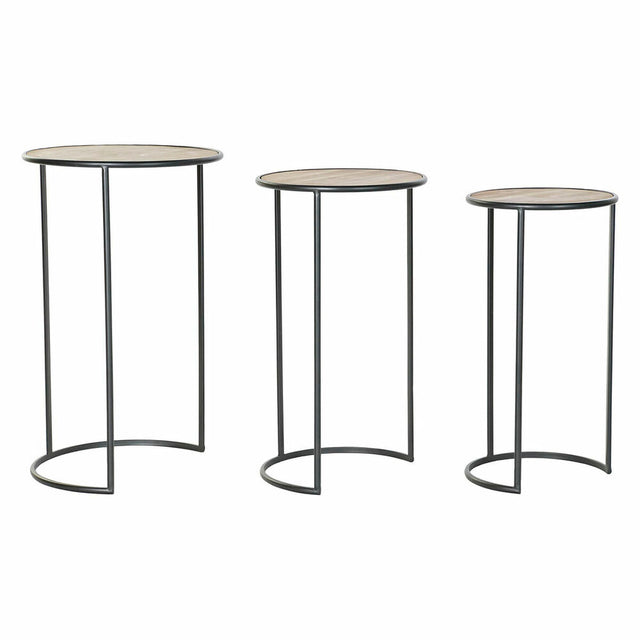 Set de 3 Tables Gigognes DKD Home Decor Sapin Naturel Noir Métal Vintage (40 x 40 x 66 cm) (3 pcs)
