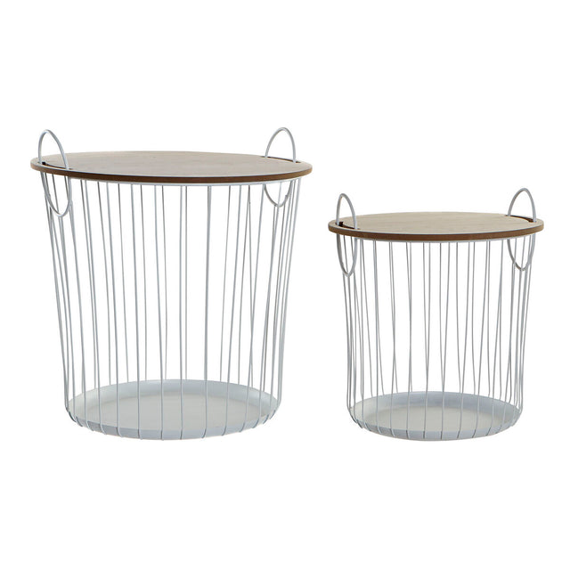Jeu de 2 tables DKD Home Decor 43 x 43 x 46 cm Naturel Blanc Fer Bois MDF