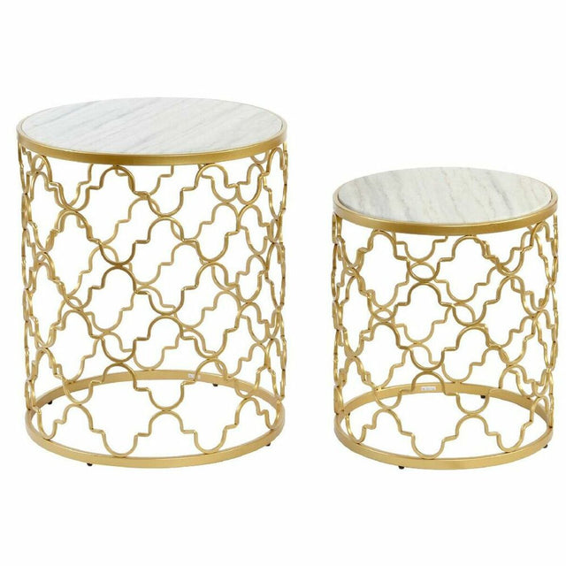 Table d'appoint DKD Home Decor Argenté Métal Blanc Marbre (48 x 48 x 57 cm) (2 pcs) (40 x 40 x 46 cm)