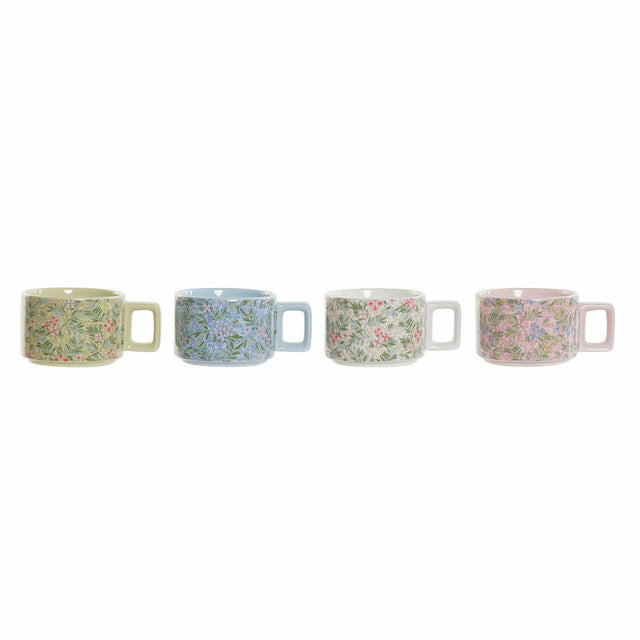 Ensemble de tasses à café DKD Home Decor Bleu Rose Métal Vert 260 ml Dolomite (4 Pièces)