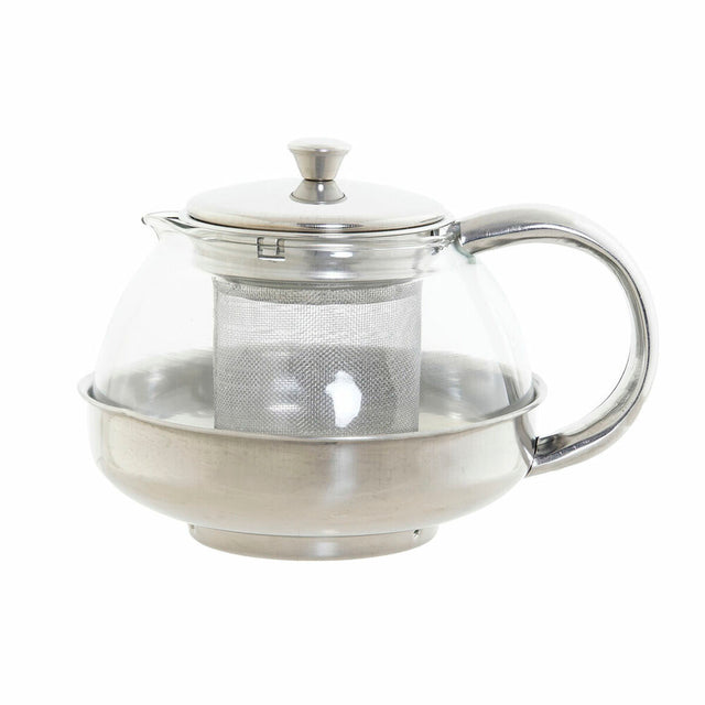 Théière DKD Home Decor 15 x 12 x 12 cm Verre Argenté Acier inoxydable
