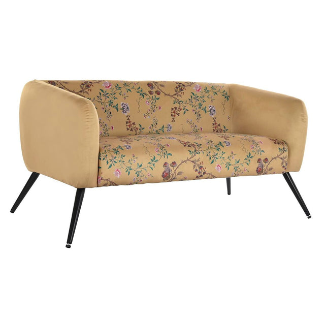 Canapé DKD Home Decor 140 x 71 x 71 cm Noir Métal Jaune Fleurs Shabby Chic