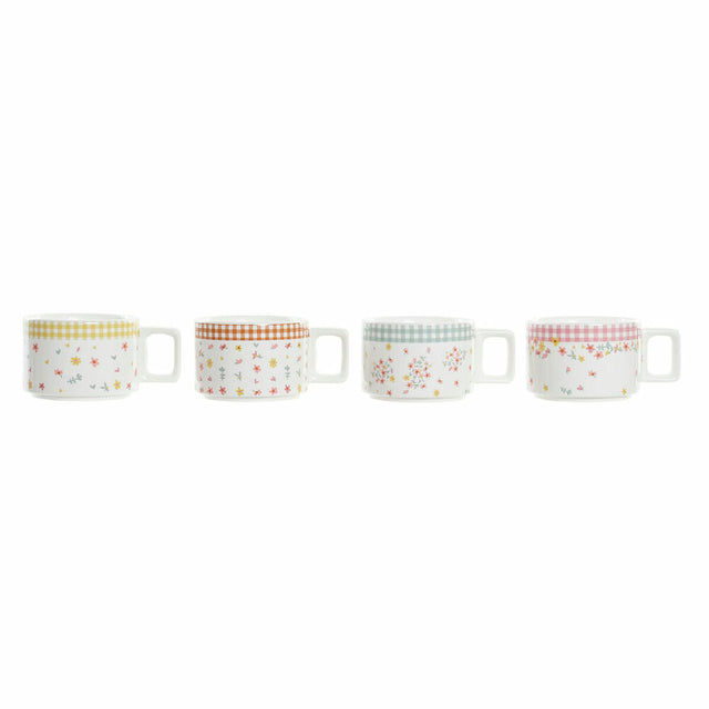 Ensemble de tasses à café DKD Home Decor Rouge Métal Marron Vert Jaune 260 ml 4 Pièces Dolomite