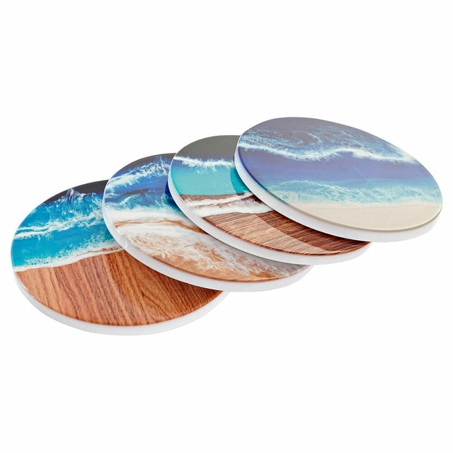 Dessous de verres DKD Home Decor Dolomite Plage 10,8 x 10,8 x 0,7 cm (4 pcs)