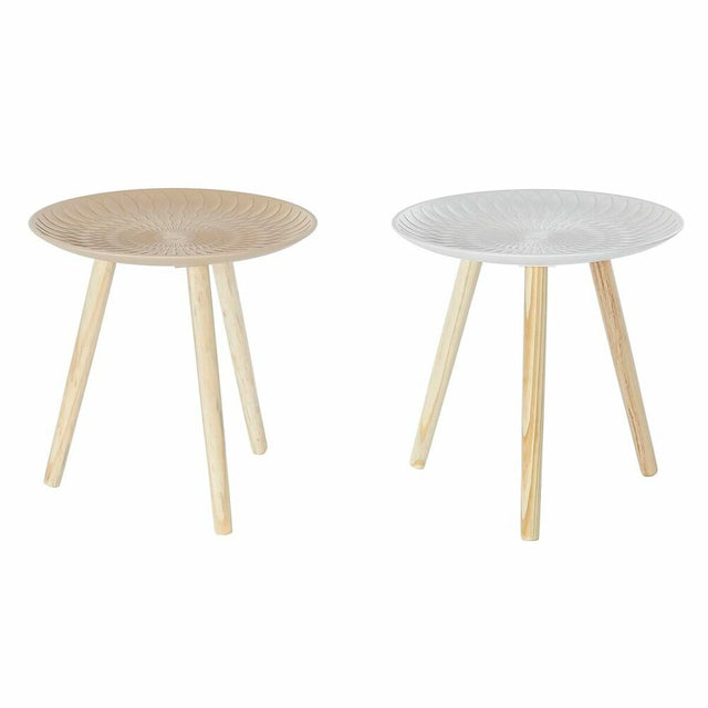 Table d'appoint DKD Home Decor 44 x 44 x 45 cm Sapin Beige Blanc Bois MDF (2 Unités)