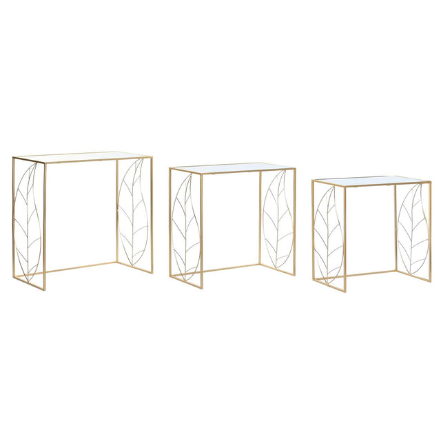 Jeu de 3 tables DKD Home Decor 65 x 35 x 65 cm Miroir Doré Métal
