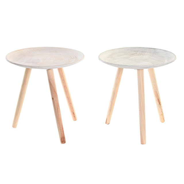 Table d'appoint DKD Home Decor Beige Marron Blanc Pin 40 x 40 x 41 cm Bois MDF (2 Unités)