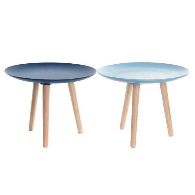 Table d'appoint DKD Home Decor 44 x 44 x 35 cm Bleu Marron Bleu ciel Pin Bois MDF (2 Unités)