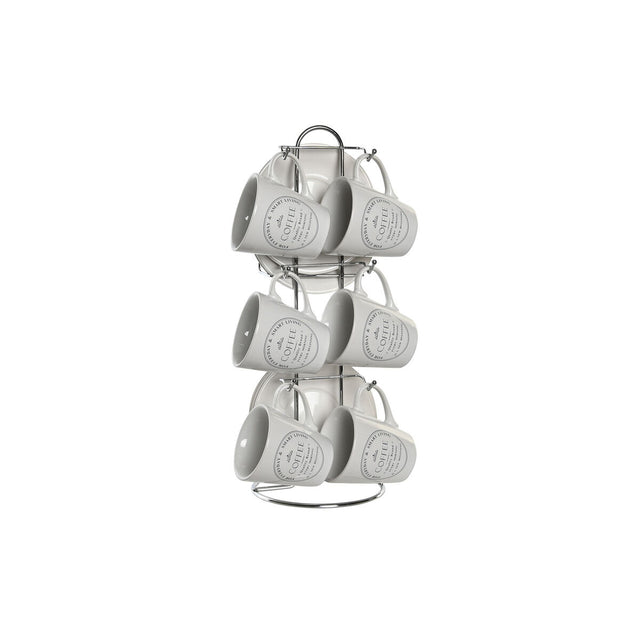 Lot de tasses avec soucoupes DKD Home Decor Métal Blanc Grès 90 ml
