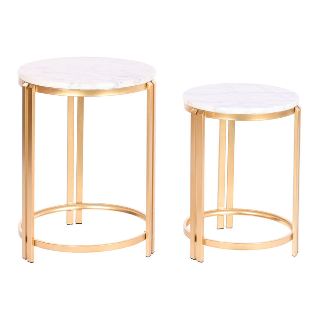 Jeu de 2 tables DKD Home Decor Doré Métal Blanc Marbre 40 x 40 x 55 cm