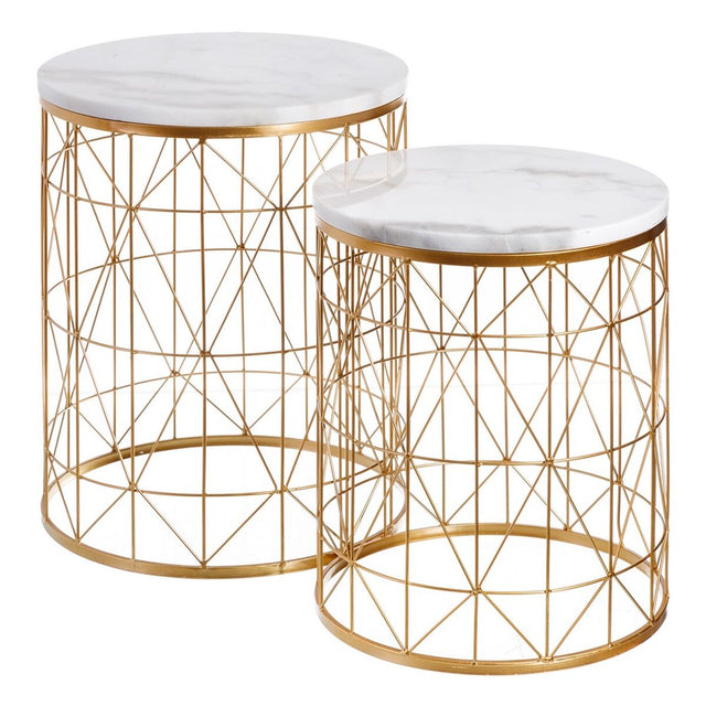 Table d'appoint 43 x 43 x 52 cm Doré Métal Blanc Marbre (2 Unités)