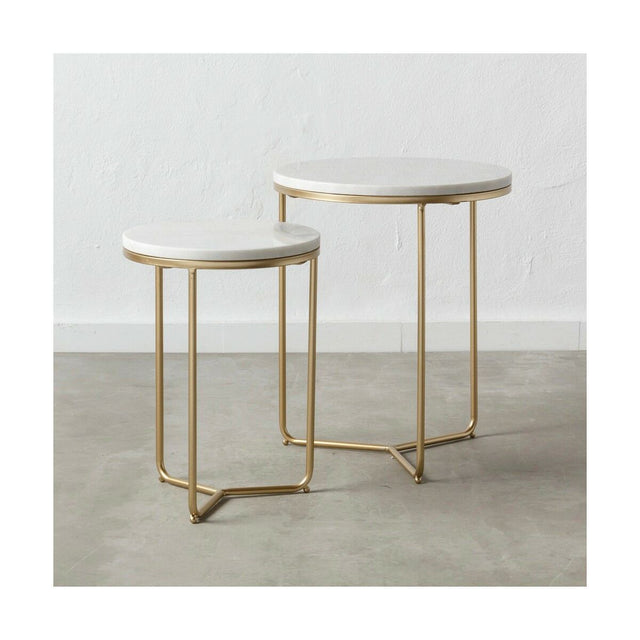 Table d'appoint 43,18 x 43,18 x 52 cm Doré Métal Blanc Marbre (2 Unités)