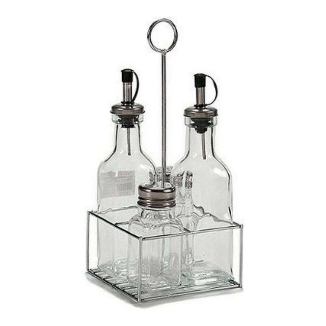 Ensemble salière et poivrier 200 ml Verre Argenté Métal Transparent Acier inoxydable Silicone 11 x 24,5 x 11 cm