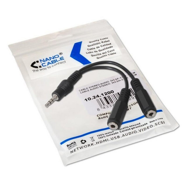 Câble Audio Jack (3,5 mm) Coupleur NANOCABLE 10.24.1200 15 cm Noir