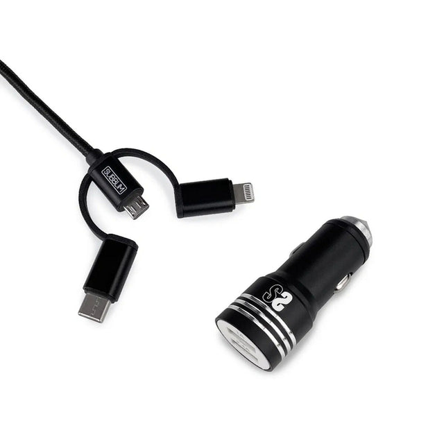 Chargeur de Voiture USB Universel + Câble USB C Subblim Cargador Coche 2xUSB Dual Car Charger Alum 2.4A + Cable 3 in 1 Black