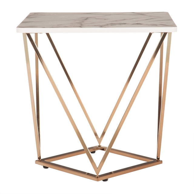 Table d'appoint 56 x 56 x 56 cm Doré Métal Bois Blanc