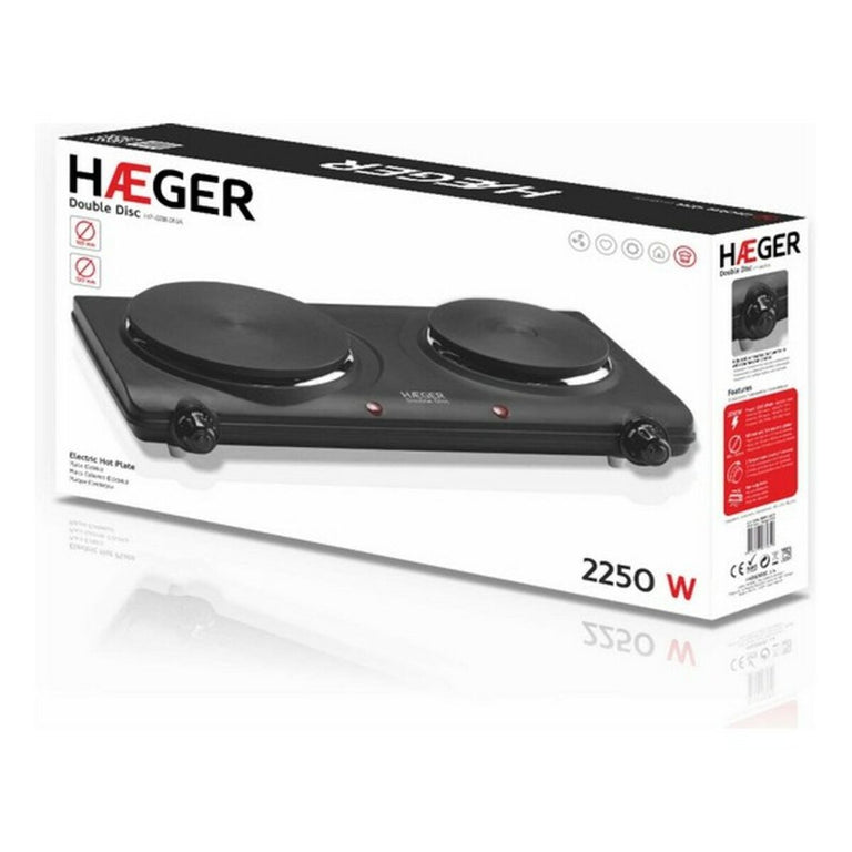 Plaque Électrique Haeger Double Disc Noir 2 Feux à gaz 2250W