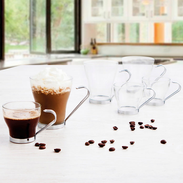 Ensemble de tasses à café Quid Transparent Acier verre (110 ml) (3 Unités)