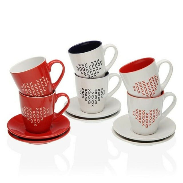 Lot de tasses avec soucoupes Versa Jada Thé Grès (6 Pièces) (4,9 x 7,4 x 8,5 cm) (6 pcs)