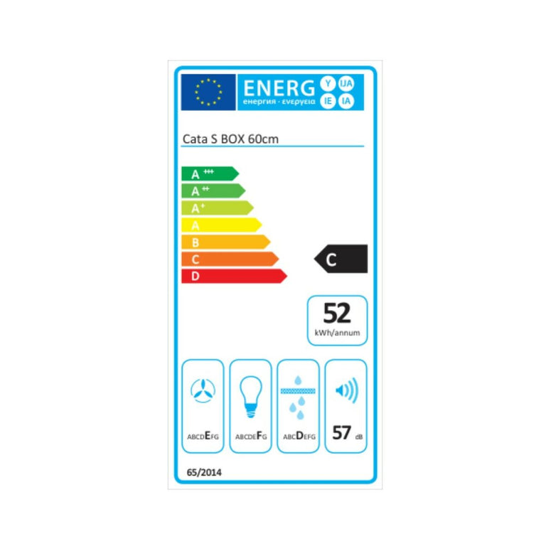 Hotte standard Cata S-BOX 1301 60 cm 220 m3/h 57 dB 100W Acier inoxydable