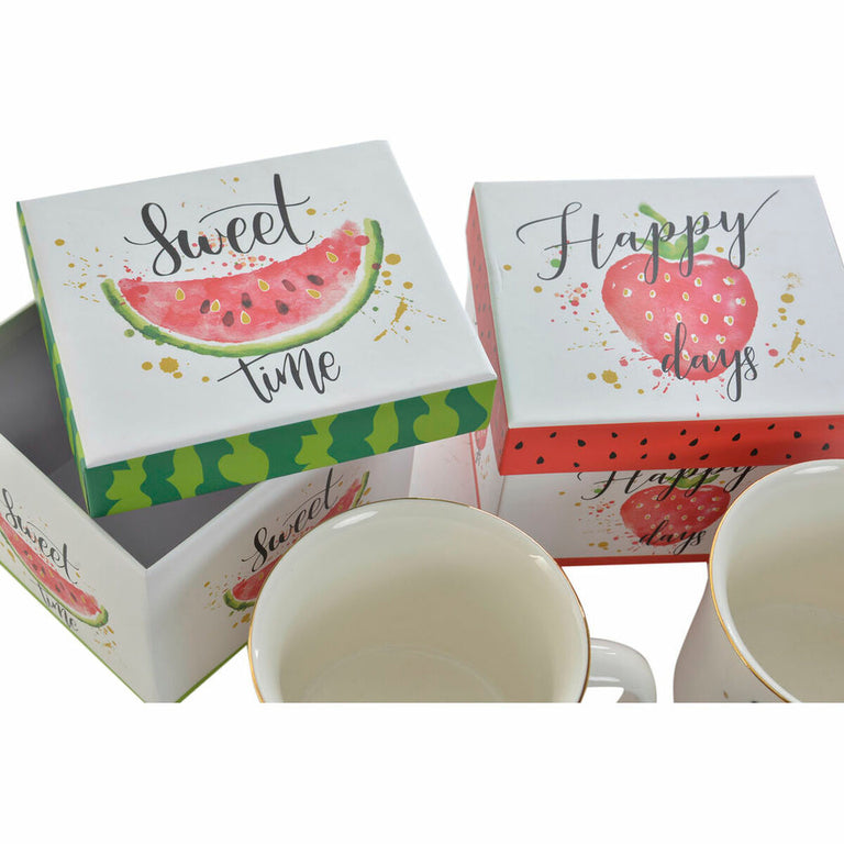 Tasse mug DKD Home Decor Rouge Vert Porcelaine Fruits (360 ml) (2 pcs)