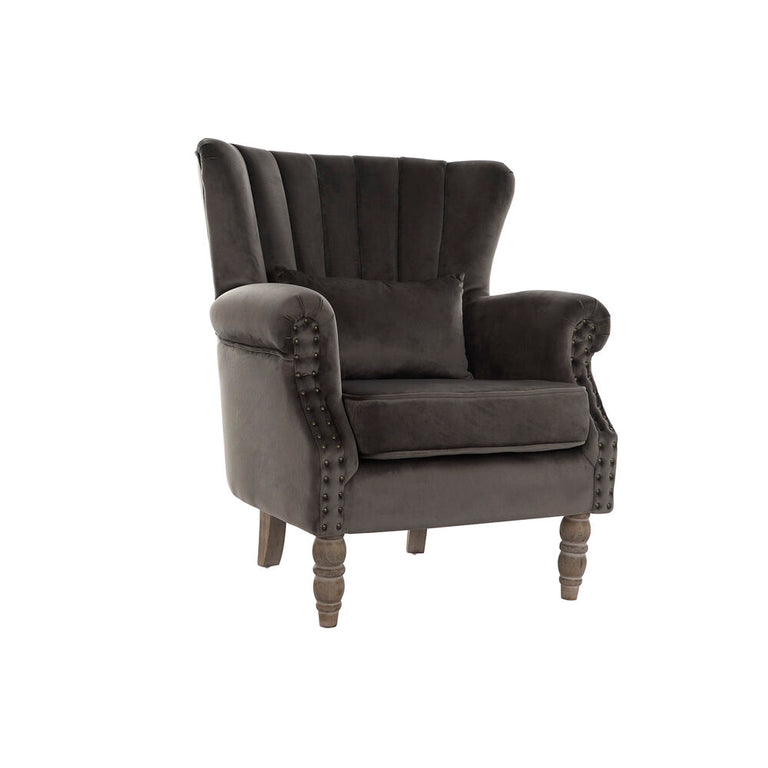 Fauteuil DKD Home Decor 74 x 70 x 88 cm Bois d'hévéa Gris foncé Velvet