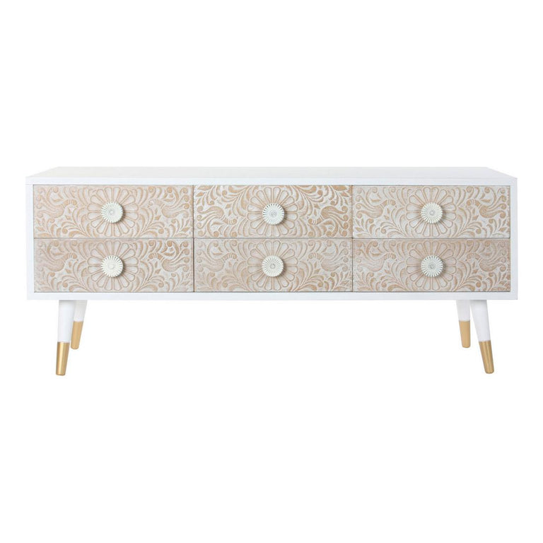 Meubles de télévision DKD Home Decor 119 x 42 x 50 cm Sapin Doré Blanc Marron Clair