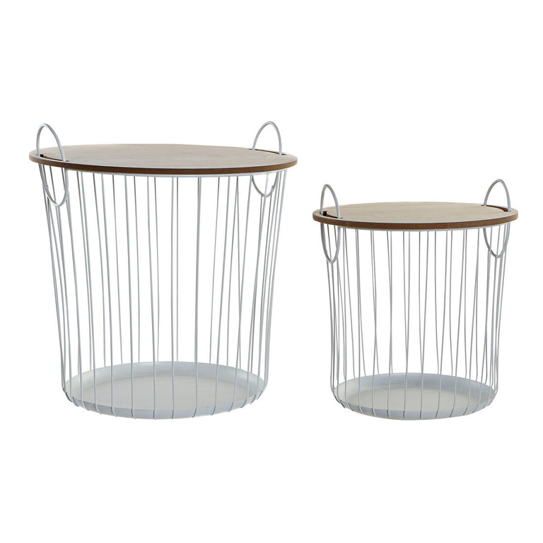 Jeu de 2 tables DKD Home Decor 43 x 43 x 46 cm Naturel Blanc Fer Bois MDF