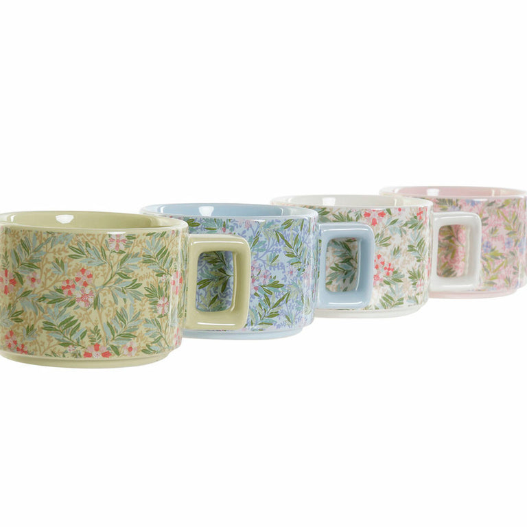 Ensemble de tasses à café DKD Home Decor Bleu Rose Métal Vert 260 ml Dolomite (4 Pièces)