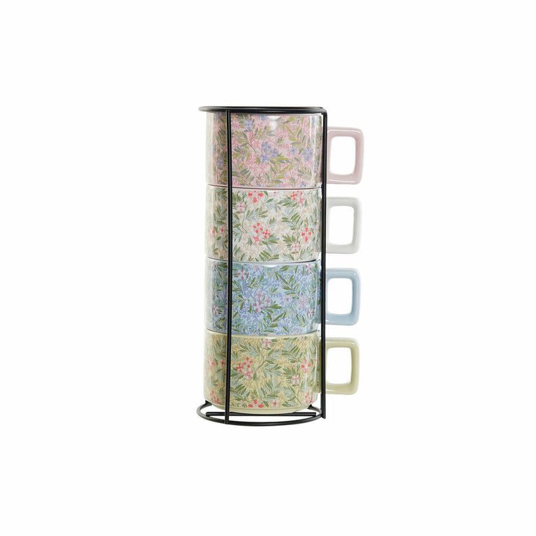 Ensemble de tasses à café DKD Home Decor Bleu Rose Métal Vert 260 ml Dolomite (4 Pièces)