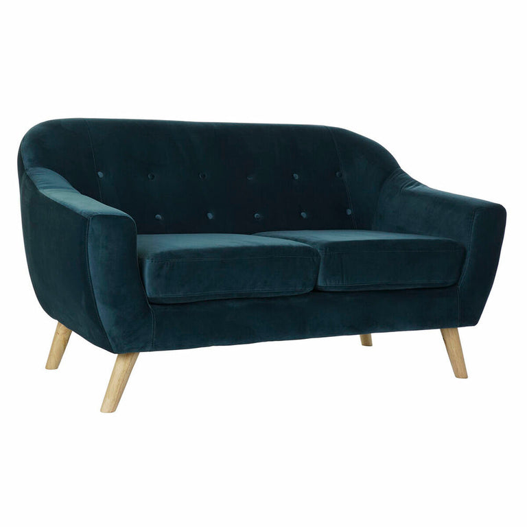 Canapé deux places DKD Home Decor 146 x 72 x 82 cm Scandi Naturel Turquoise Velours Bois d'hévéa Plastique Moderne
