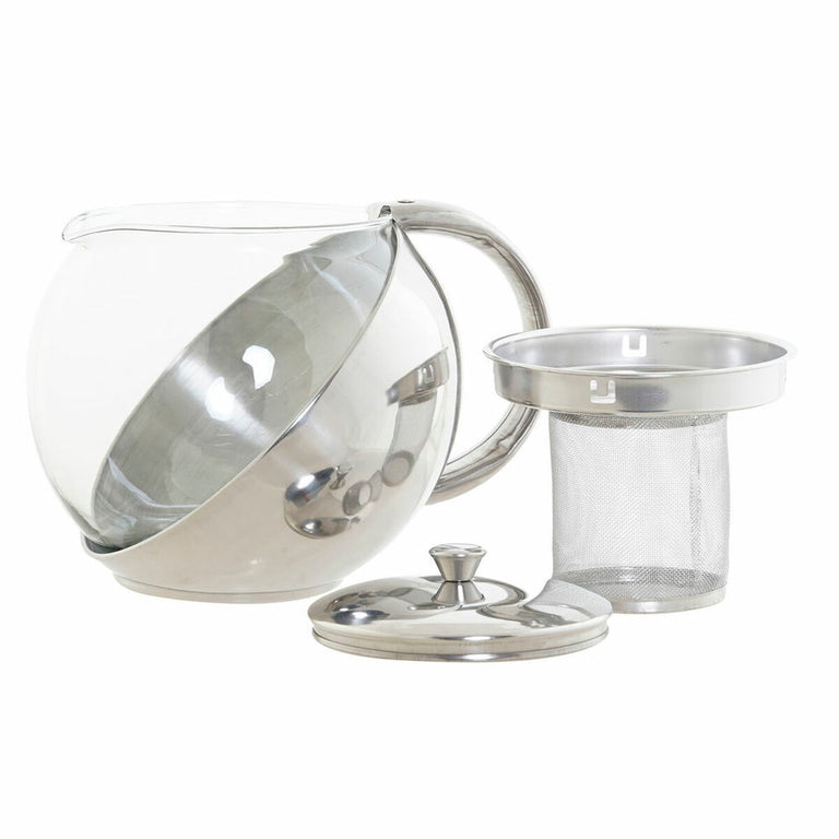 Théière DKD Home Decor 18 x 13 x 15 cm Verre Argenté Acier inoxydable
