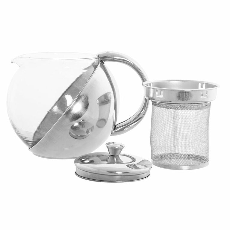 Théière DKD Home Decor 14 x 11 x 12 cm Verre Argenté Acier inoxydable