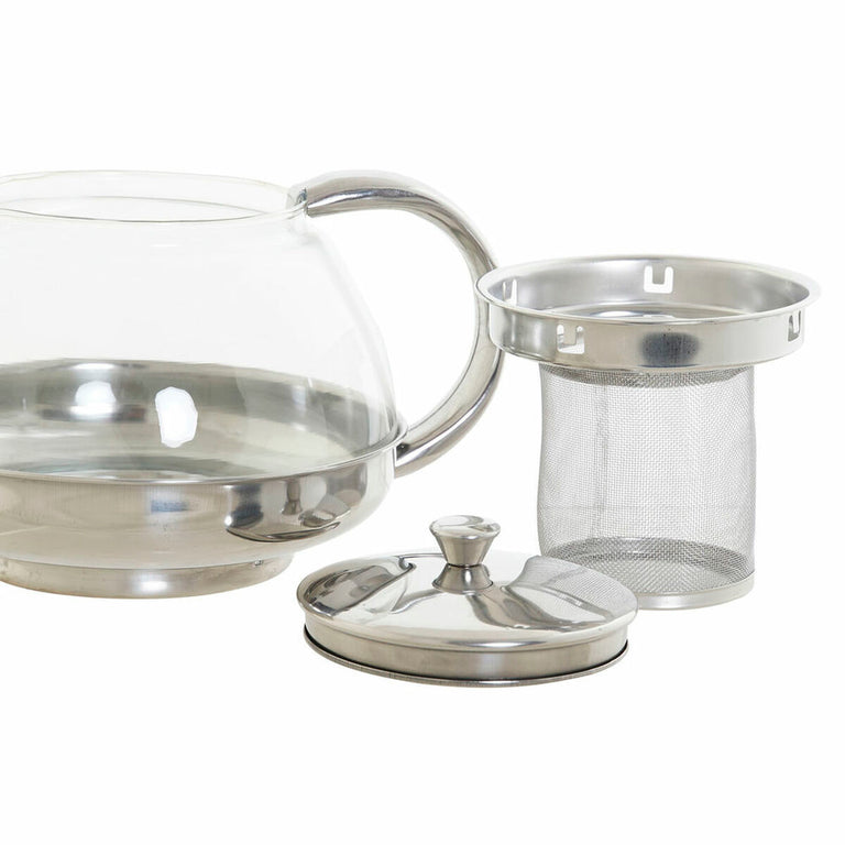 Théière DKD Home Decor 18 x 14 x 12 cm Verre Argenté Acier inoxydable
