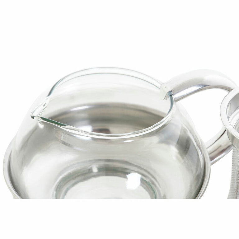 Théière DKD Home Decor 15 x 12 x 12 cm Verre Argenté Acier inoxydable
