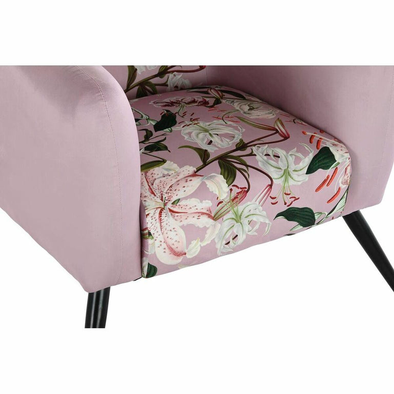 Fauteuil DKD Home Decor Noir Rose Métal Polyester (75 x 71 x 71 cm)