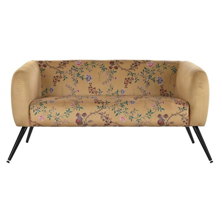 Canapé DKD Home Decor 140 x 71 x 71 cm Noir Métal Jaune Fleurs Shabby Chic