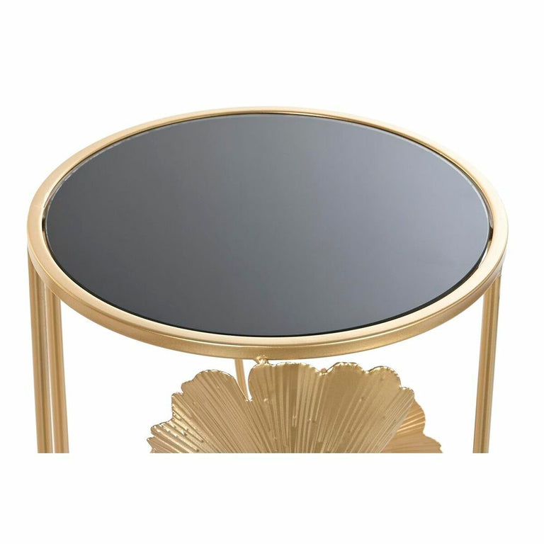 Set de 2 Tables Gigognes DKD Home Decor Verre Doré Métal Tropical Feuille d'une plante (35 x 35 x 75 cm) (2 pcs)