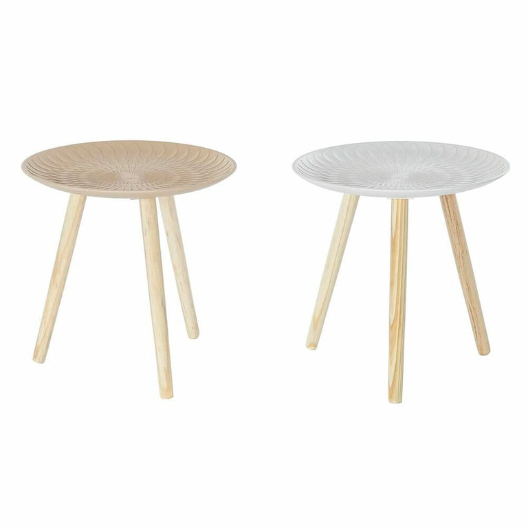 Table d'appoint DKD Home Decor 44 x 44 x 45 cm Sapin Beige Blanc Bois MDF (2 Unités)