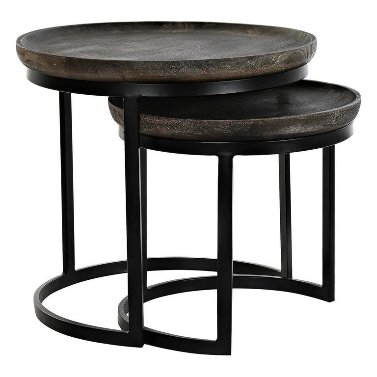 Jeu de 2 tables DKD Home Decor 55 x 55 x 50 cm Noir Métal Marron Bois de manguier 52 x 52 x 45 cm