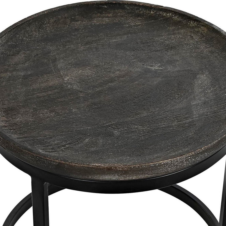 Jeu de 2 tables DKD Home Decor 55 x 55 x 50 cm Noir Métal Marron Bois de manguier 52 x 52 x 45 cm