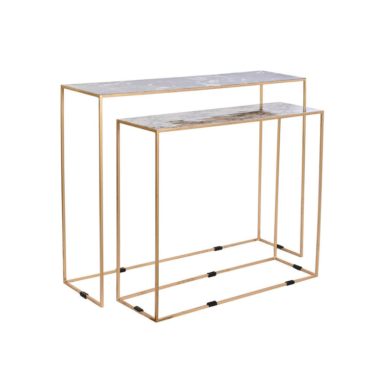 Jeu de 2 tables DKD Home Decor 100 x 28 x 80 cm Noir Doré Blanc Fer