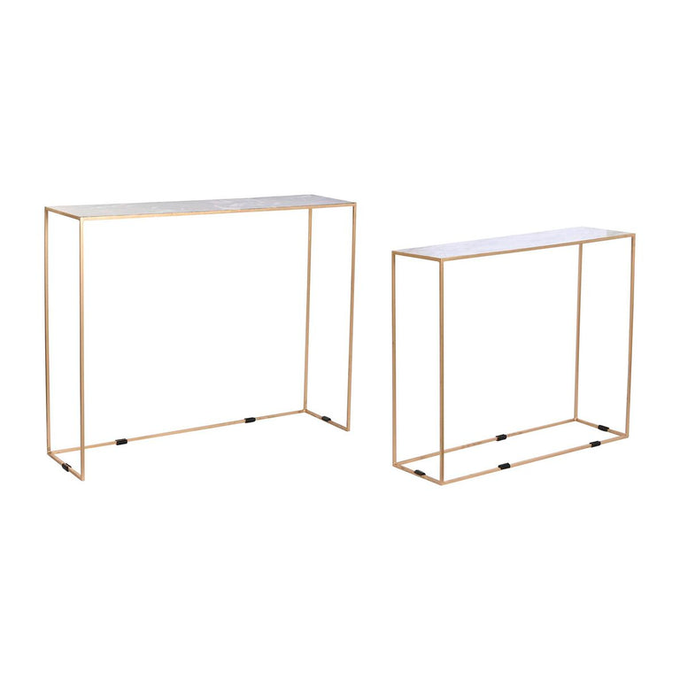 Jeu de 2 tables DKD Home Decor 100 x 28 x 80 cm Noir Doré Blanc Fer