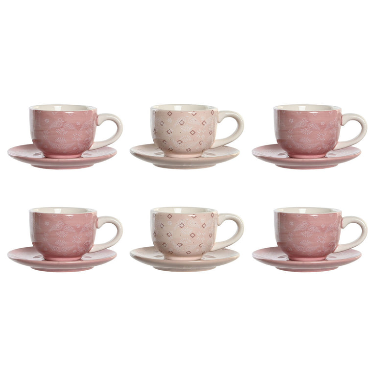 Lot de tasses avec soucoupes DKD Home Decor Rose Métal Blanc Marron Clair 180 ml Dolomite