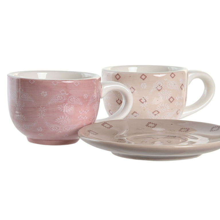 Lot de tasses avec soucoupes DKD Home Decor Rose Métal Blanc Marron Clair 180 ml Dolomite