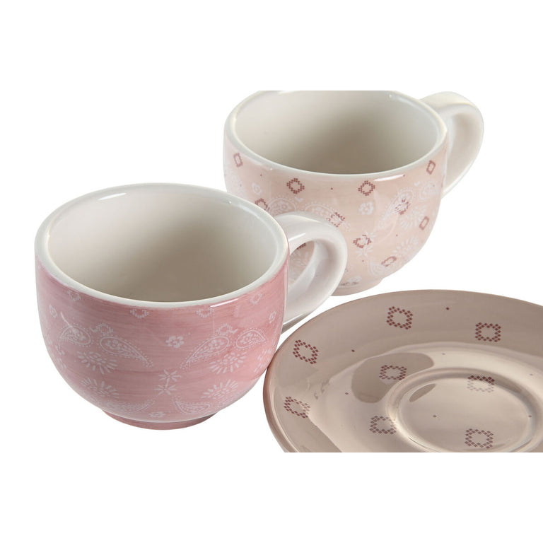 Lot de tasses avec soucoupes DKD Home Decor Rose Métal Blanc Marron Clair 180 ml Dolomite