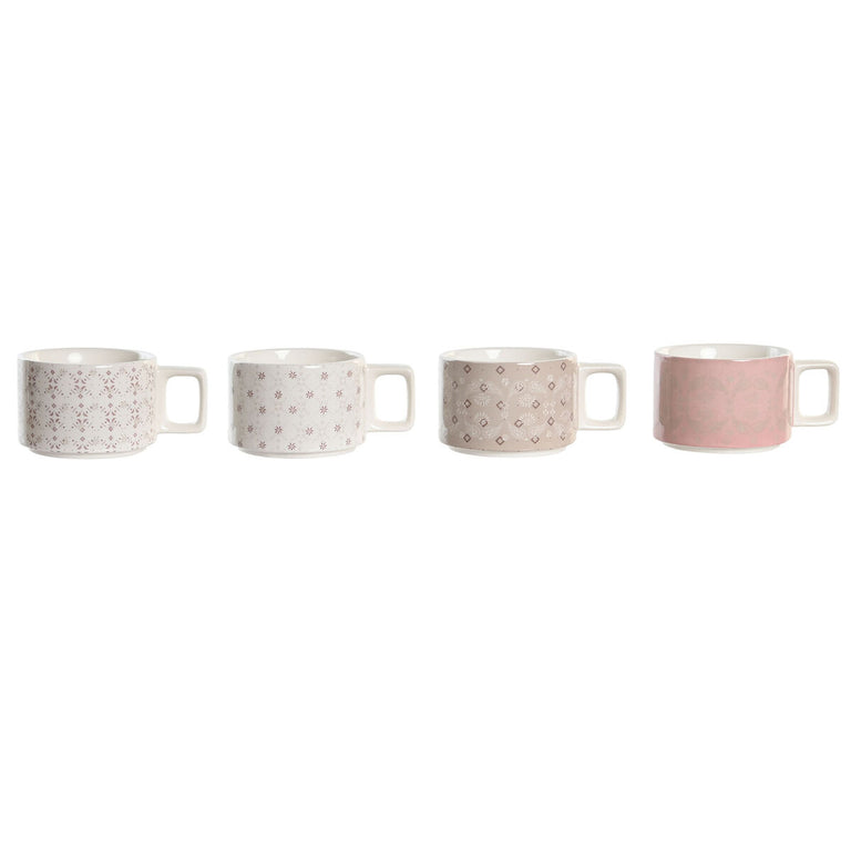 Ensemble de tasses à café DKD Home Decor Rose Métal Blanc Marron Clair Bambou 260 ml 4 Pièces Dolomite
