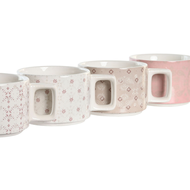 Ensemble de tasses à café DKD Home Decor Rose Métal Blanc Marron Clair Bambou 260 ml 4 Pièces Dolomite
